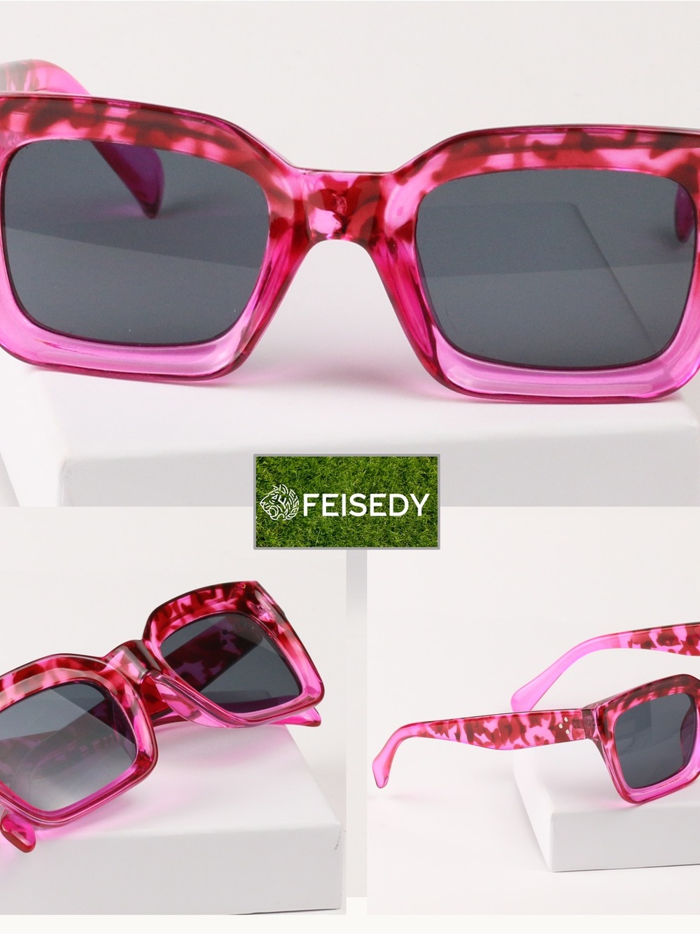 Pink Tortoiseshell Square Sunglasses for Women